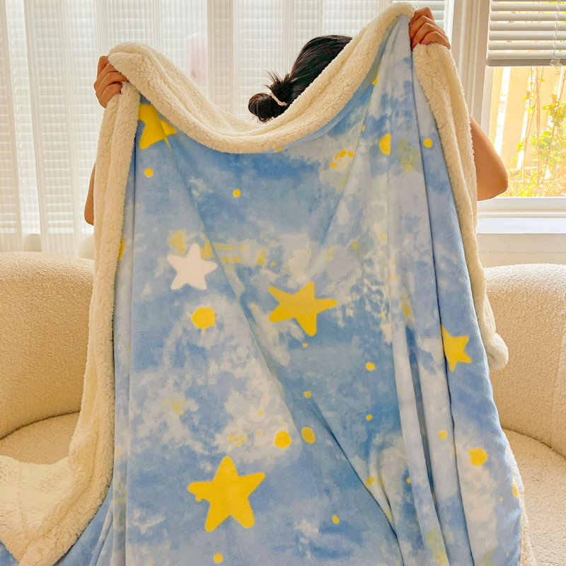 Piimavelluurist tekk tähtedega taevapildi muster, polüester, põhjamaine stiil, kõikide aastaaegade jaoks, kerge, alla 300 g
