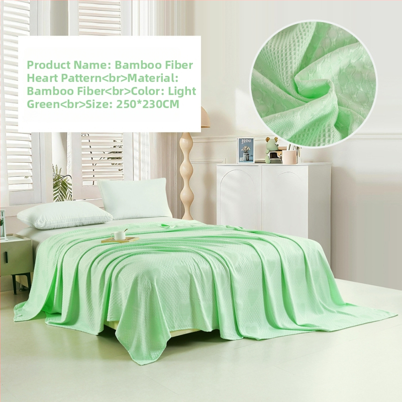 Bambuko pluošto pledas su džakardo raštu, šešialapio dobilo motyvas, šaldantis ledinės šilko audinys, visiems metų laikams