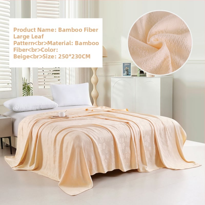 Bambuko pluošto pledas su džakardo raštu, šešialapio dobilo motyvas, šaldantis ledinės šilko audinys, visiems metų laikams