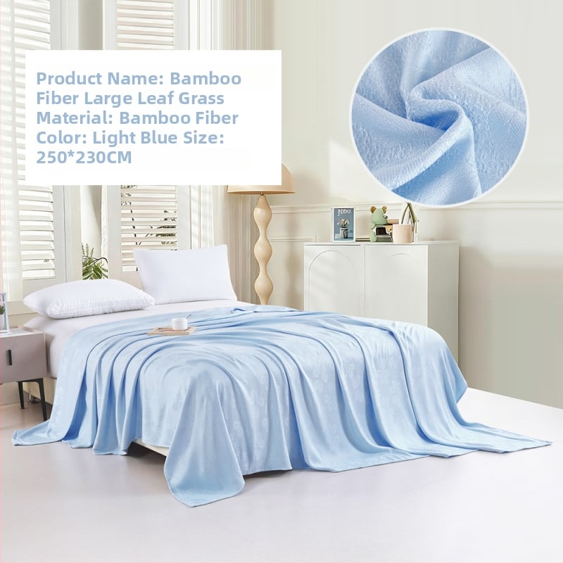 Bambuko pluošto pledas su džakardo raštu, šešialapio dobilo motyvas, šaldantis ledinės šilko audinys, visiems metų laikams