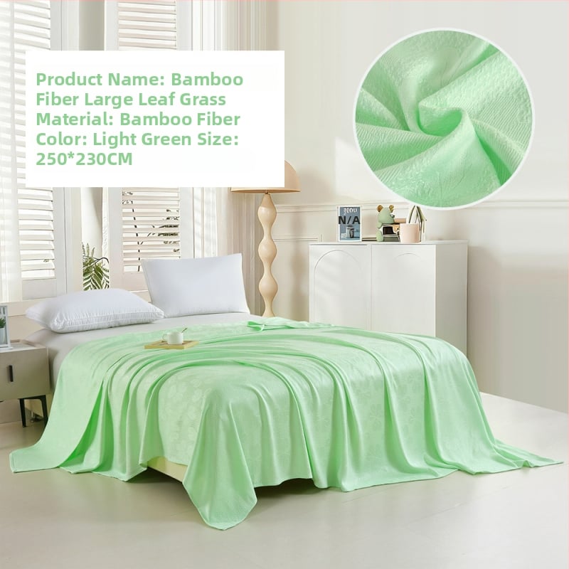 Bambuko pluošto pledas su džakardo raštu, šešialapio dobilo motyvas, šaldantis ledinės šilko audinys, visiems metų laikams