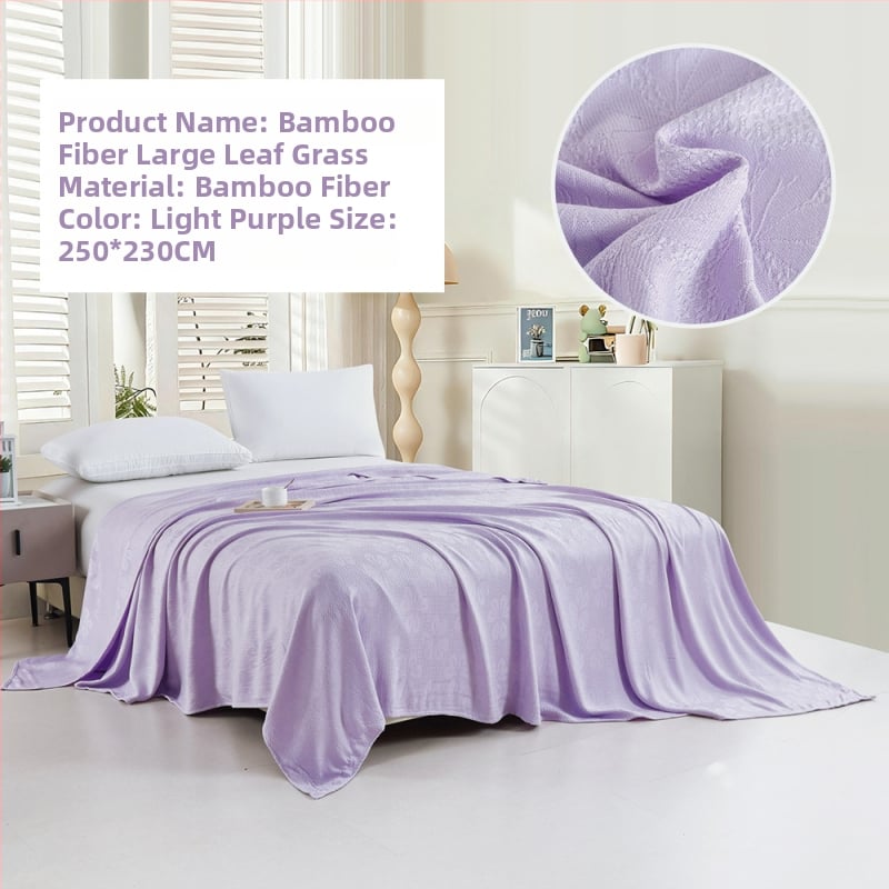 Bambuko pluošto pledas su džakardo raštu, šešialapio dobilo motyvas, šaldantis ledinės šilko audinys, visiems metų laikams