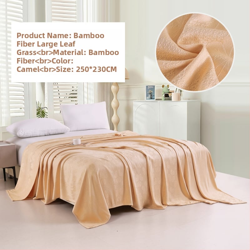 Bambuko pluošto pledas su džakardo raštu, šešialapio dobilo motyvas, šaldantis ledinės šilko audinys, visiems metų laikams