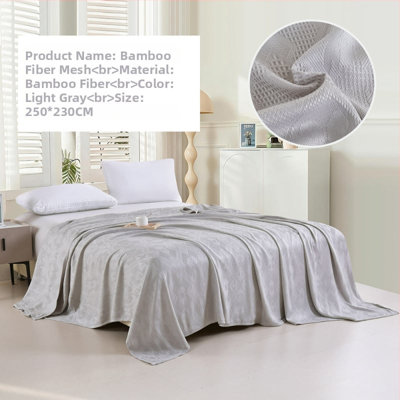 Bambuko pluošto pledas su džakardo raštu, šešialapio dobilo motyvas, šaldantis ledinės šilko audinys, visiems metų laikams