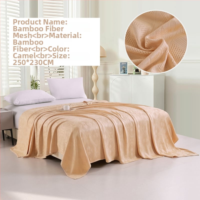 Bambuko pluošto pledas su džakardo raštu, šešialapio dobilo motyvas, šaldantis ledinės šilko audinys, visiems metų laikams