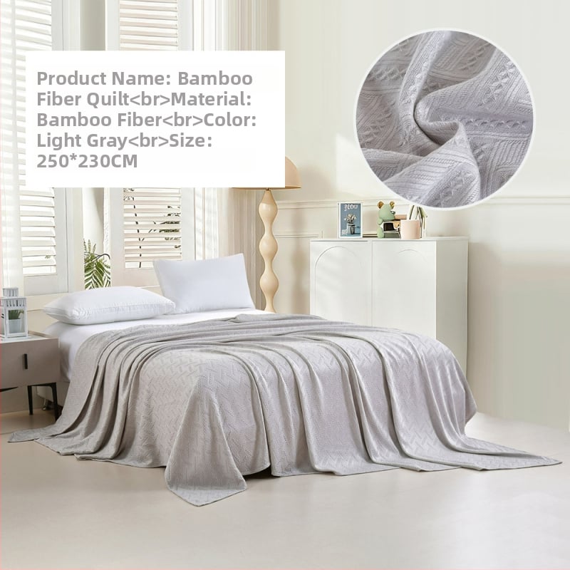 Bambuko pluošto pledas su džakardo raštu, šešialapio dobilo motyvas, šaldantis ledinės šilko audinys, visiems metų laikams