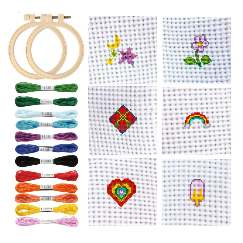 Križićno šivanje za početnike – DIY set, platno 11CT, uzorak cvijeće i lišće