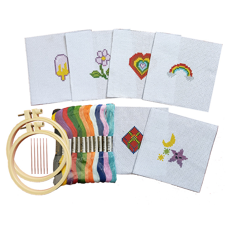 Križićno šivanje za početnike – DIY set, platno 11CT, uzorak cvijeće i lišće