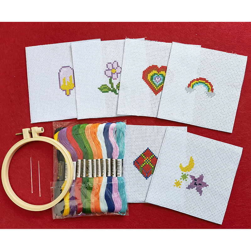 Križićno šivanje za početnike – DIY set, platno 11CT, uzorak cvijeće i lišće