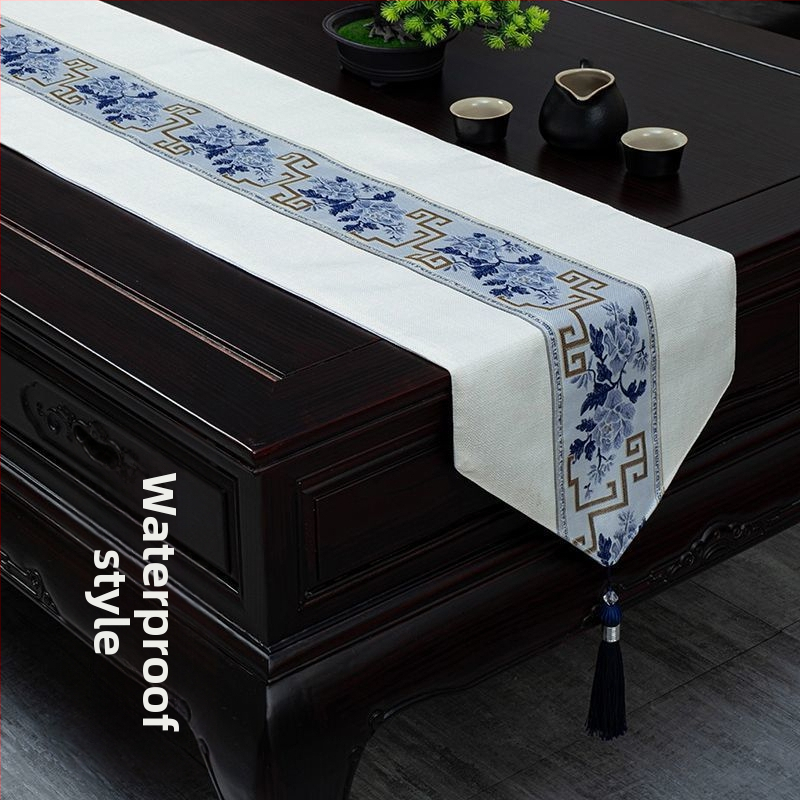 Stolnjak za čajni stol, vodootporan, moderni minimalistički stil, uzorak krajolik i cvijeće
