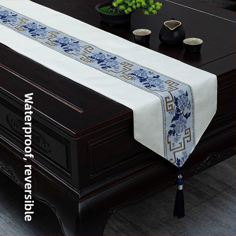 Stolnjak za čajni stol, vodootporan, moderni minimalistički stil, uzorak krajolik i cvijeće