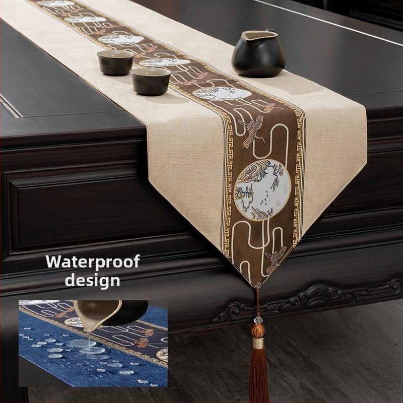 Stolnjak za čajni stol, vodootporan, moderni minimalistički stil, uzorak krajolik i cvijeće