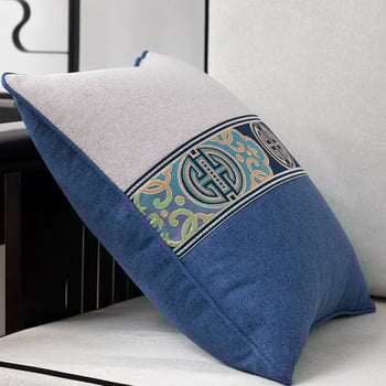 Калъф за възглавница - фин конопен плат, бродиран, китайски класически стил, едноцветен