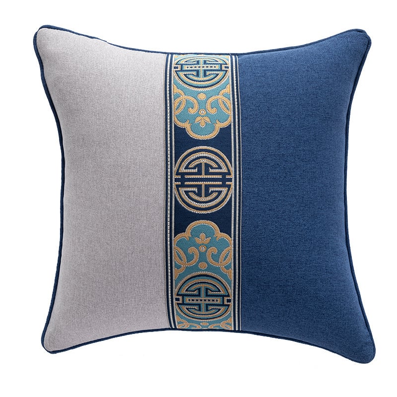 Калъф за възглавница - фин конопен плат, бродиран, китайски класически стил, едноцветен