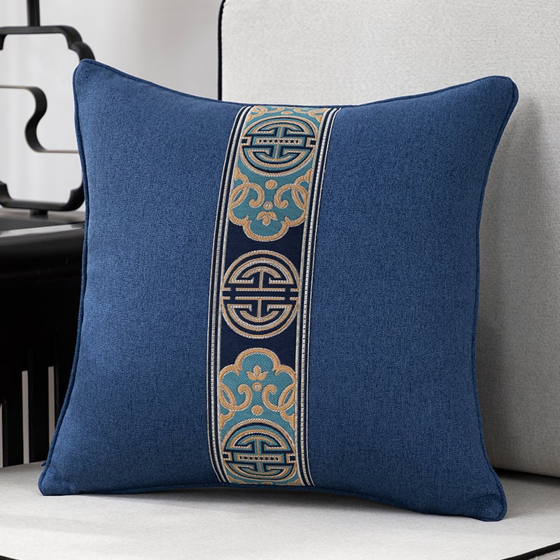 Калъф за възглавница - фин конопен плат, бродиран, китайски класически стил, едноцветен