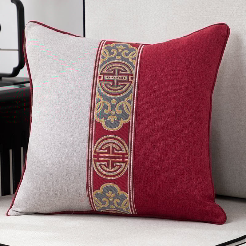 Калъф за възглавница - фин конопен плат, бродиран, китайски класически стил, едноцветен