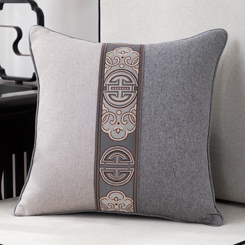 Калъф за възглавница - фин конопен плат, бродиран, китайски класически стил, едноцветен