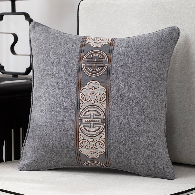 Калъф за възглавница - фин конопен плат, бродиран, китайски класически стил, едноцветен