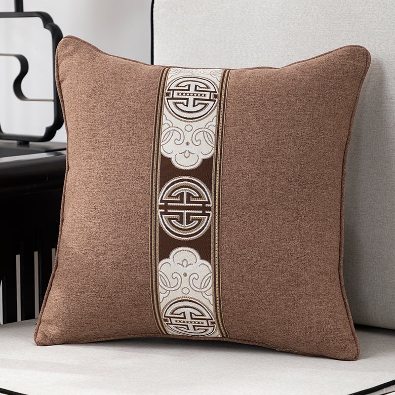 Калъф за възглавница - фин конопен плат, бродиран, китайски класически стил, едноцветен