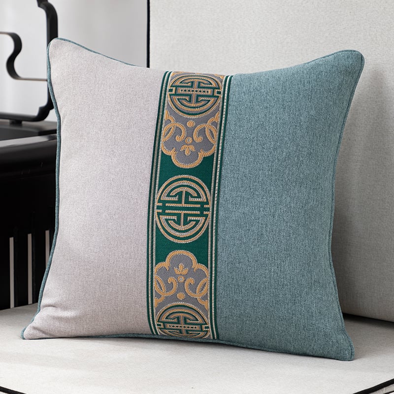 Калъф за възглавница - фин конопен плат, бродиран, китайски класически стил, едноцветен