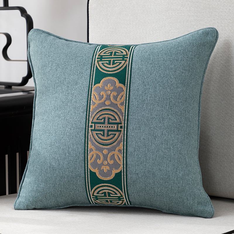 Калъф за възглавница - фин конопен плат, бродиран, китайски класически стил, едноцветен