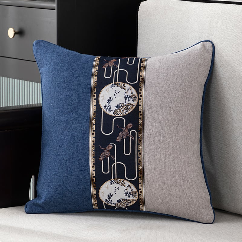 Калъф за възглавница - фин конопен плат, бродиран, китайски класически стил, едноцветен