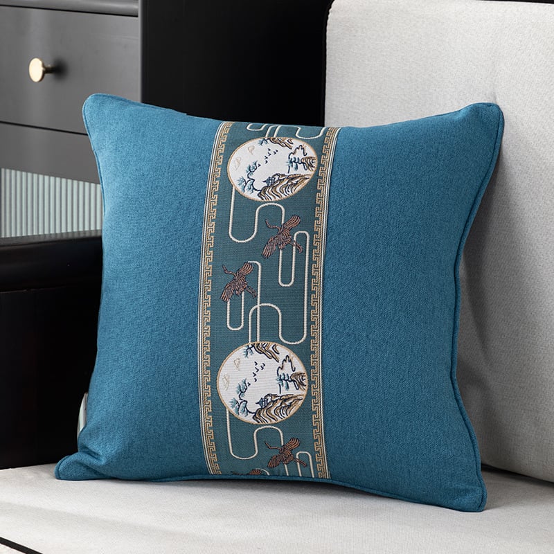 Калъф за възглавница - фин конопен плат, бродиран, китайски класически стил, едноцветен