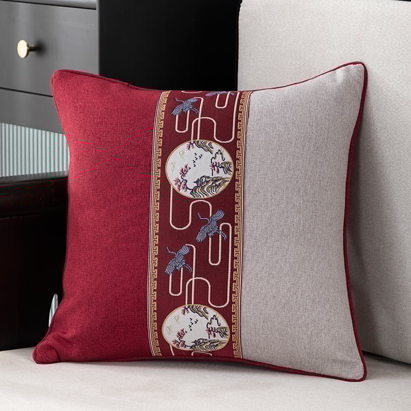 Калъф за възглавница - фин конопен плат, бродиран, китайски класически стил, едноцветен