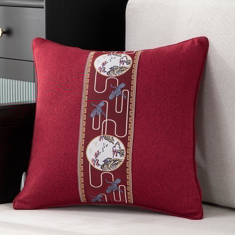 Калъф за възглавница - фин конопен плат, бродиран, китайски класически стил, едноцветен