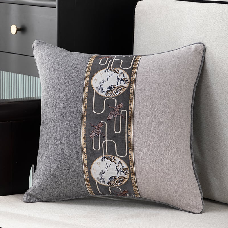 Калъф за възглавница - фин конопен плат, бродиран, китайски класически стил, едноцветен