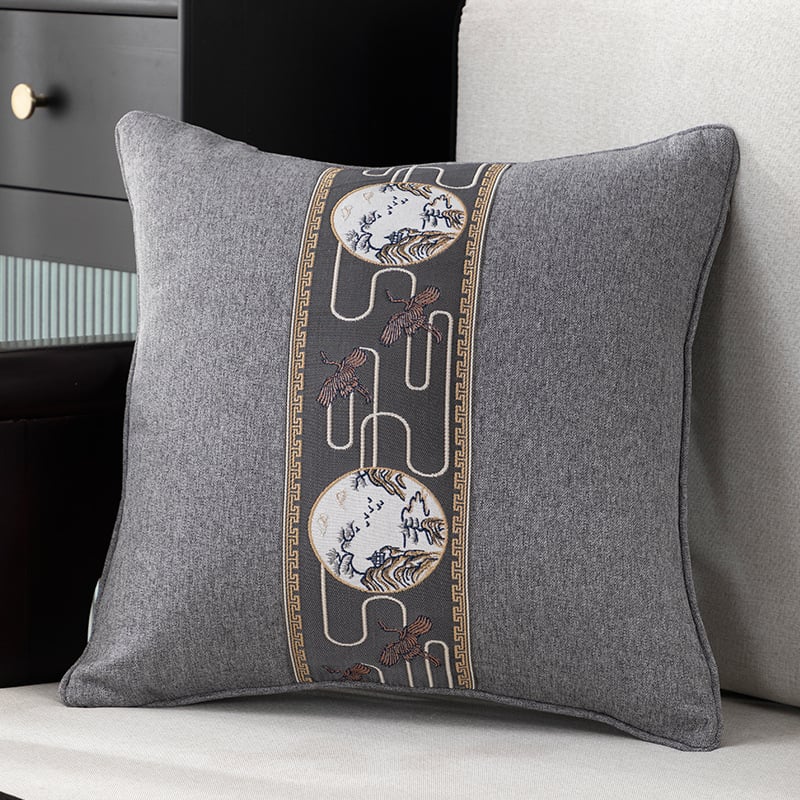 Калъф за възглавница - фин конопен плат, бродиран, китайски класически стил, едноцветен