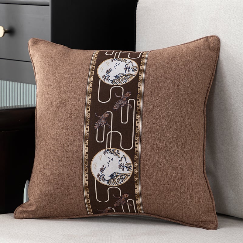 Калъф за възглавница - фин конопен плат, бродиран, китайски класически стил, едноцветен