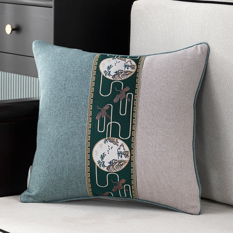 Калъф за възглавница - фин конопен плат, бродиран, китайски класически стил, едноцветен