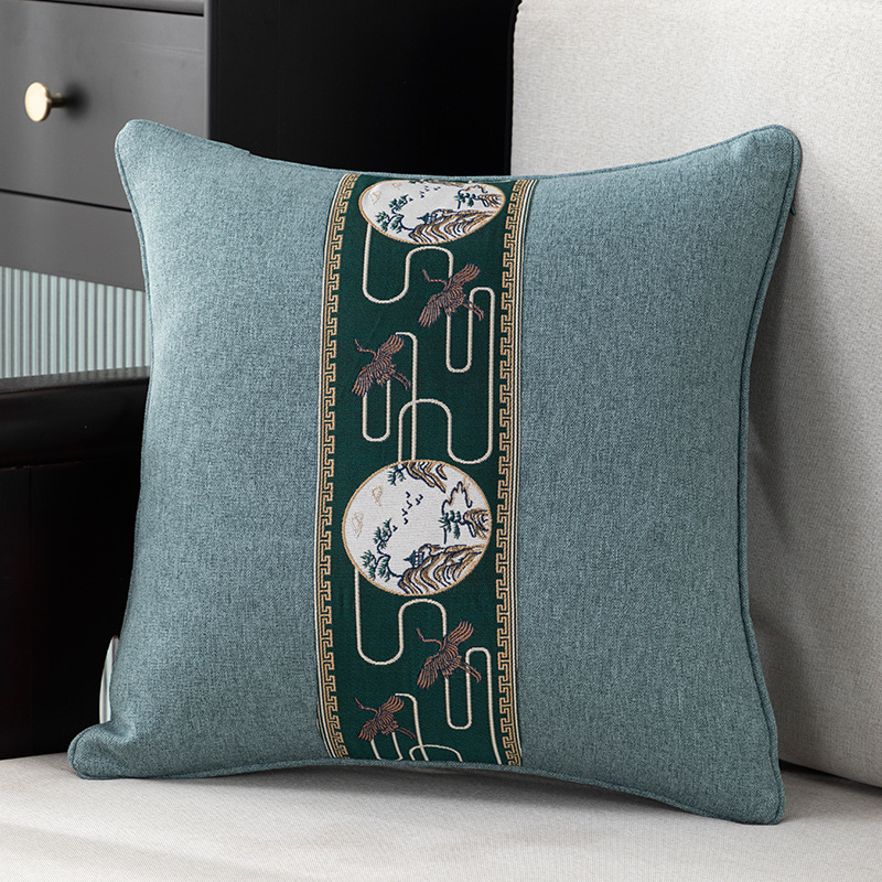 Калъф за възглавница - фин конопен плат, бродиран, китайски класически стил, едноцветен