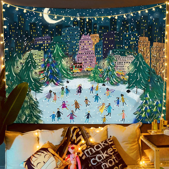 Fali gobelin – Nordic karácsonyi utcai jelenet, plüss anyag, digitális hőátvitel, gépi mosás, alkalmas hálószobába, dolgozószobába, kültéri helyiségekbe