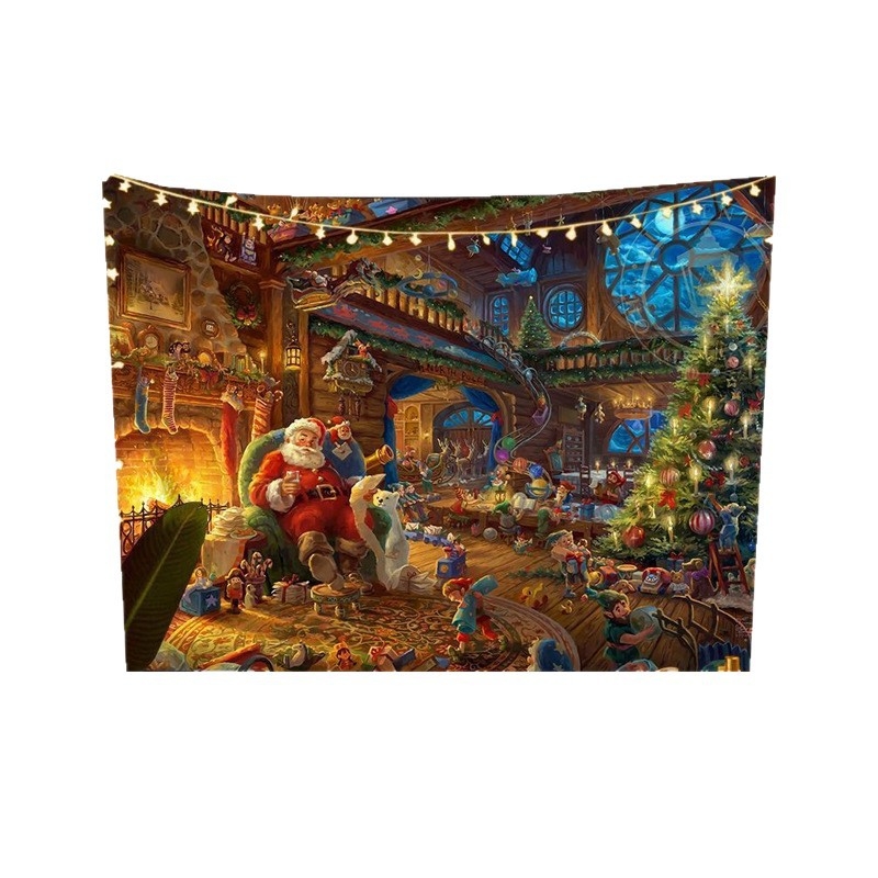 Fali gobelin – Nordic karácsonyi utcai jelenet, plüss anyag, digitális hőátvitel, gépi mosás, alkalmas hálószobába, dolgozószobába, kültéri helyiségekbe