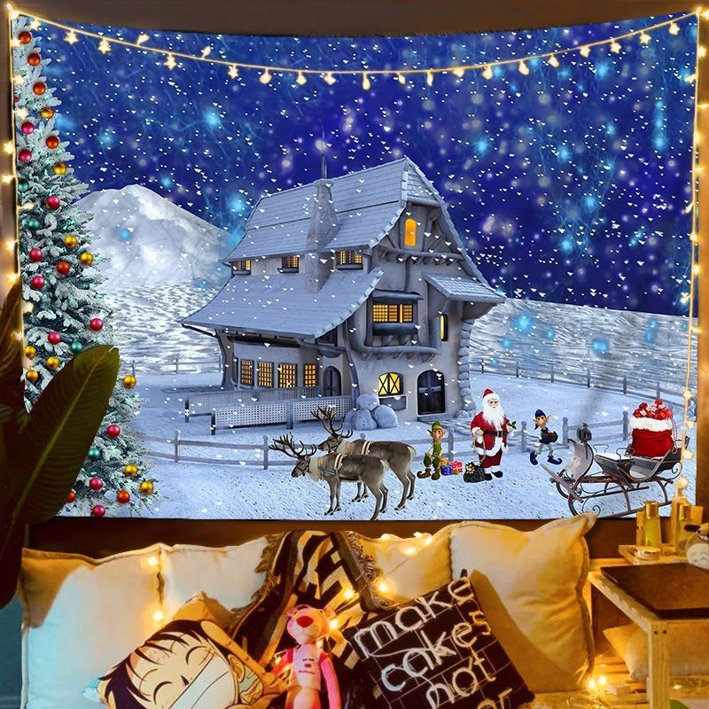 Fali gobelin – Nordic karácsonyi utcai jelenet, plüss anyag, digitális hőátvitel, gépi mosás, alkalmas hálószobába, dolgozószobába, kültéri helyiségekbe