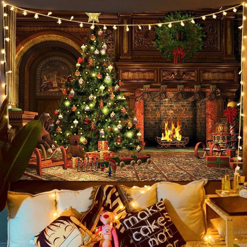 Fali gobelin – Nordic karácsonyi utcai jelenet, plüss anyag, digitális hőátvitel, gépi mosás, alkalmas hálószobába, dolgozószobába, kültéri helyiségekbe