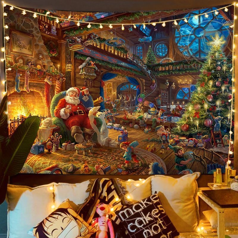 Fali gobelin – Nordic karácsonyi utcai jelenet, plüss anyag, digitális hőátvitel, gépi mosás, alkalmas hálószobába, dolgozószobába, kültéri helyiségekbe