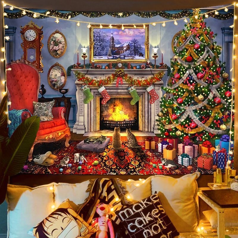 Fali gobelin – Nordic karácsonyi utcai jelenet, plüss anyag, digitális hőátvitel, gépi mosás, alkalmas hálószobába, dolgozószobába, kültéri helyiségekbe