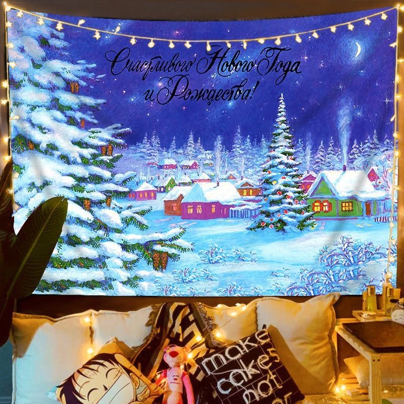 Fali gobelin – Nordic karácsonyi utcai jelenet, plüss anyag, digitális hőátvitel, gépi mosás, alkalmas hálószobába, dolgozószobába, kültéri helyiségekbe