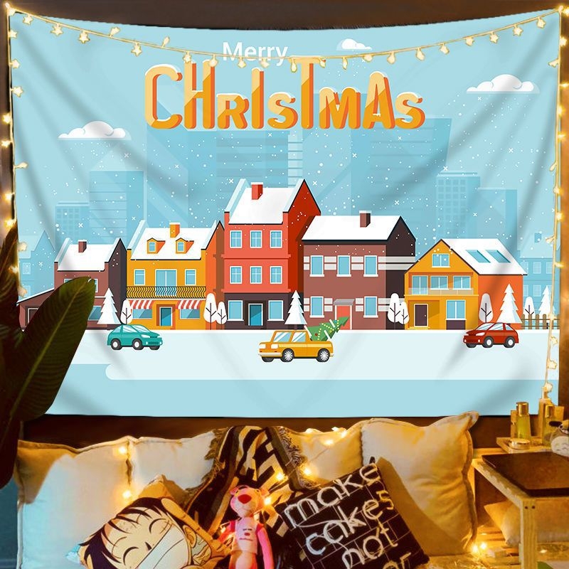 Fali gobelin – Nordic karácsonyi utcai jelenet, plüss anyag, digitális hőátvitel, gépi mosás, alkalmas hálószobába, dolgozószobába, kültéri helyiségekbe