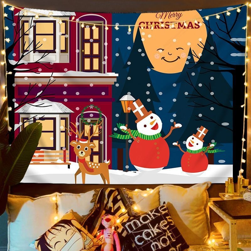 Fali gobelin – Nordic karácsonyi utcai jelenet, plüss anyag, digitális hőátvitel, gépi mosás, alkalmas hálószobába, dolgozószobába, kültéri helyiségekbe