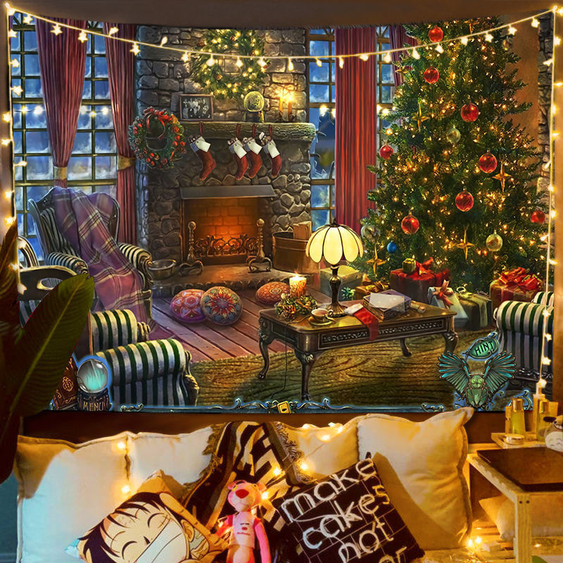 Fali gobelin – Nordic karácsonyi utcai jelenet, plüss anyag, digitális hőátvitel, gépi mosás, alkalmas hálószobába, dolgozószobába, kültéri helyiségekbe