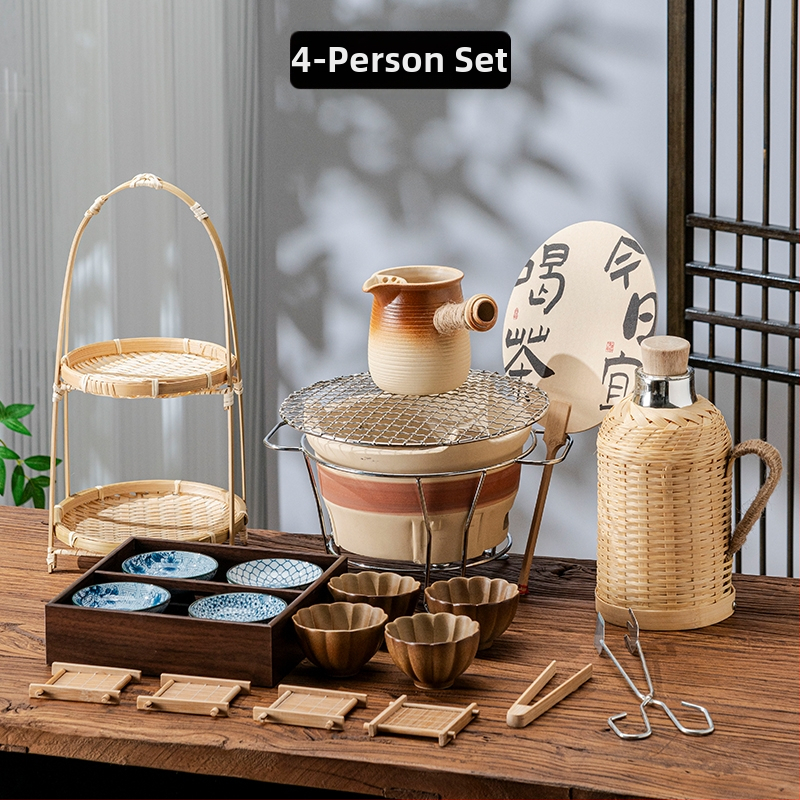 Arbatinio arbatos virimo rinkinys viryklei su arbatinuku, džiovintų vaisių padėklas, desertų padėklas, arbatinių puodelių papuošalai ir pieno arbatai indai