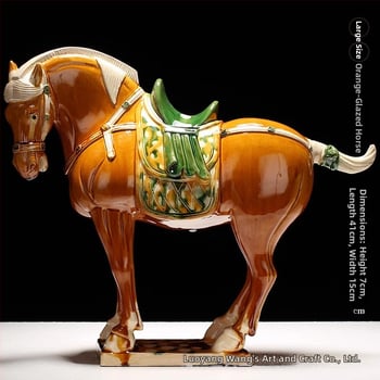 Keraminė arklio figūrėlė, kinietiško stiliaus, interjero dekorui, dovanų dėžutėje