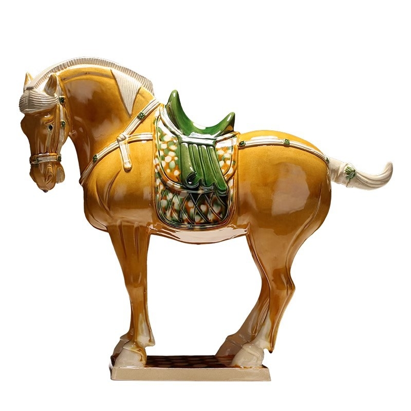 Keraminė arklio figūrėlė, kinietiško stiliaus, interjero dekorui, dovanų dėžutėje