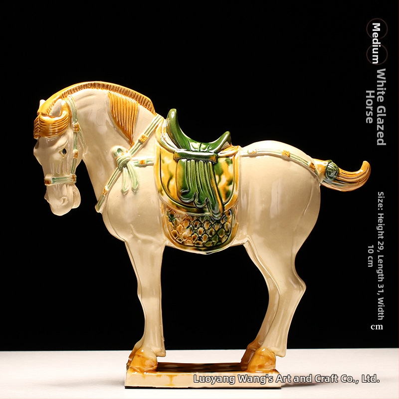 Keraminė arklio figūrėlė, kinietiško stiliaus, interjero dekorui, dovanų dėžutėje
