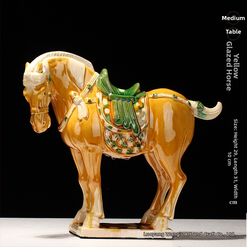 Keraminė arklio figūrėlė, kinietiško stiliaus, interjero dekorui, dovanų dėžutėje