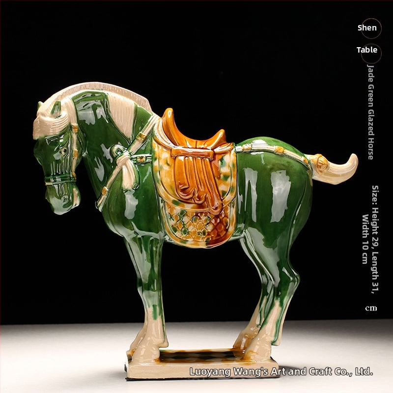 Keraminė arklio figūrėlė, kinietiško stiliaus, interjero dekorui, dovanų dėžutėje